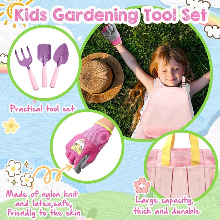 36 Pcs Kids Gardening Tool Set Garden Set Toy Includes Metal Shovel