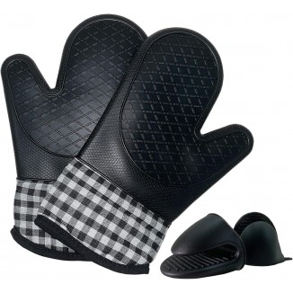 4pcs Set Oven Gloves and Pot Holder Set, Heat-Resistant 500 Degree