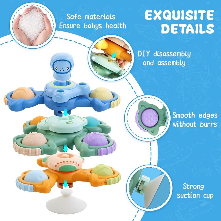 3PCS Suction Cup Spinner Toys for Baby 18 Months