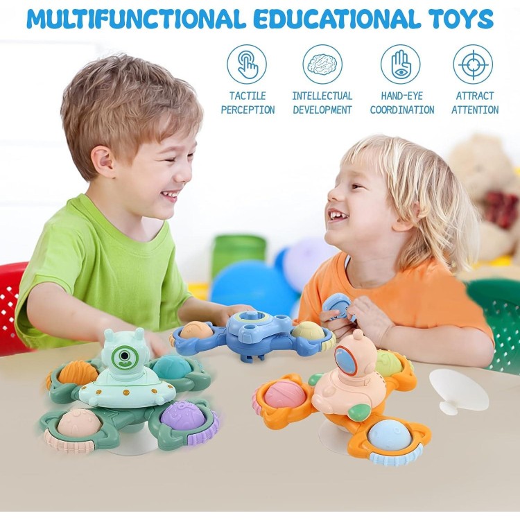 3PCS Suction Cup Spinner Toys for Baby 18 Months