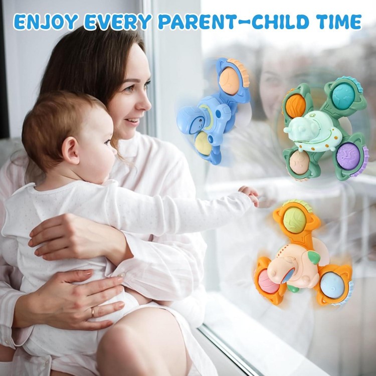 3PCS Suction Cup Spinner Toys for Baby 18 Months