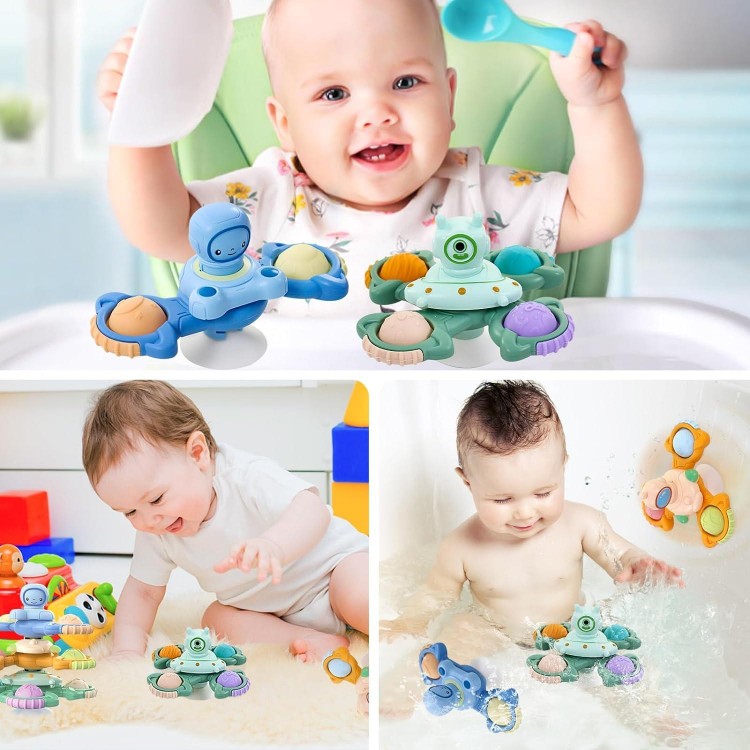 3PCS Suction Cup Spinner Toys for Baby 18 Months