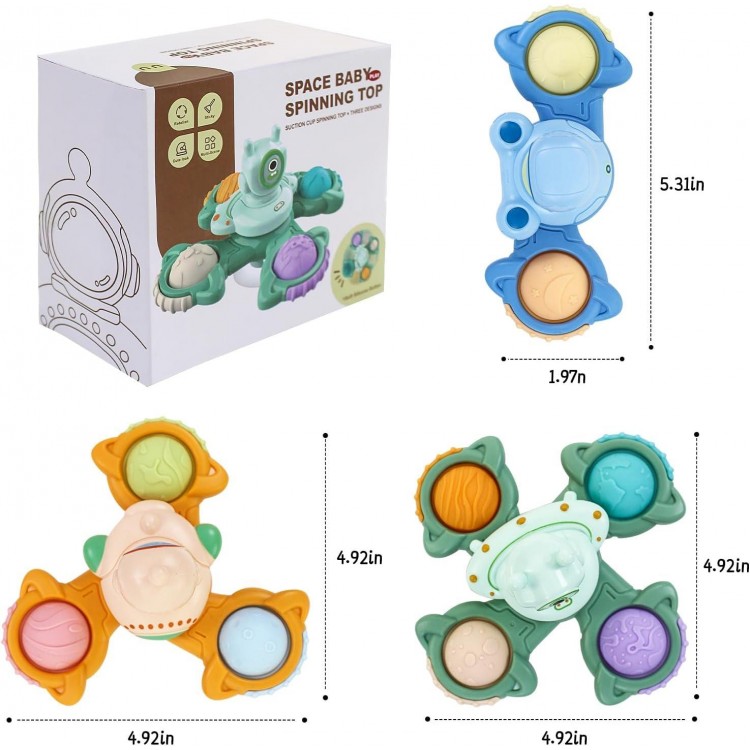 3PCS Suction Cup Spinner Toys for Baby 18 Months