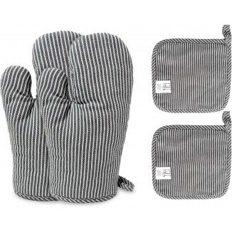 4Pcs Oven Mitts and Pot Holders, Heat Resistant Oven Mitts Set with Pothholder