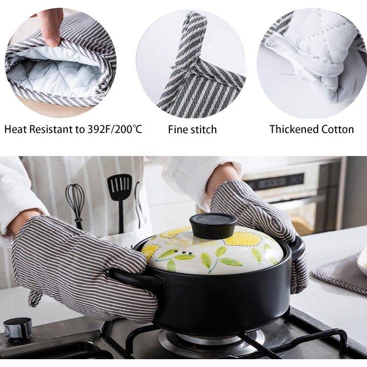 4Pcs Oven Mitts and Pot Holders, Heat Resistant Oven Mitts Set with Pothholder