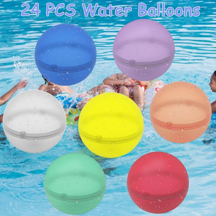 24 Pcs Water Balloons, Reusable Water Balloons,Water Balls for Kids