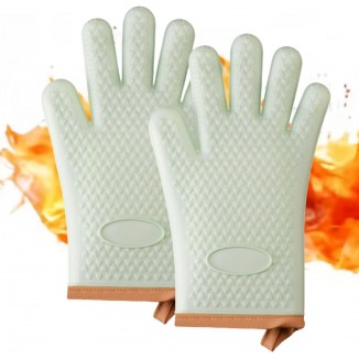 Green Silicone Oven Mitts Heat Resistant 500 Degree Oven Gloves