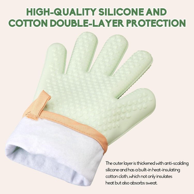 Green Silicone Oven Mitts Heat Resistant 500 Degree Oven Gloves