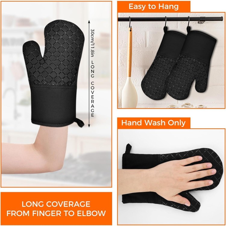 2 Pcs Oven Mitts for Kitchen Heat Resistant Oven Gloves, Soft Cotton Lining