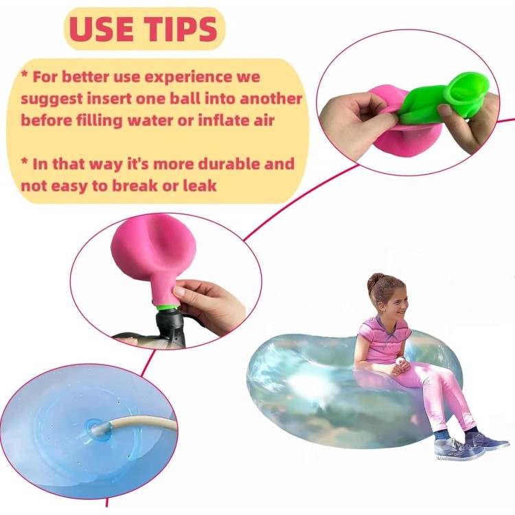 2pcs Giant Bubble Balls Water Balloons Quick Fill Large Beach Balls