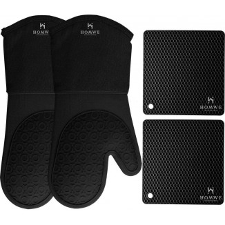 4-Piece Set, Heavy Duty Cooking Gloves, Kitchen Counter Safe Trivet Mats