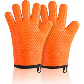 Silicone Oven Mitts - Premium Grilling Gloves, Heat Resistant Gloves Handle Hot Food Right
