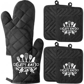 6Pcs Cotton Oven Mitts and Pot Holders Set Let’ Eat Heat Resistant Hot Pads