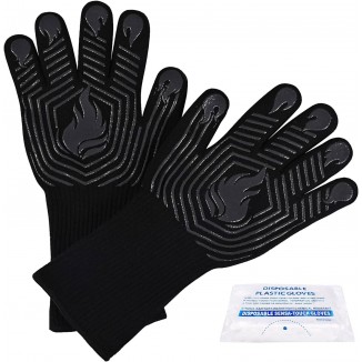 BBQ Gloves, 1472°F Heat Resistant Fireproof Mitts, Silicone Non-Slip Washable Oven Kitchen Gloves