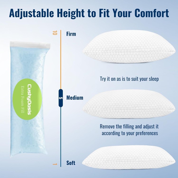 Bed Pillows for Sleeping, Adjustable Shredded Memory