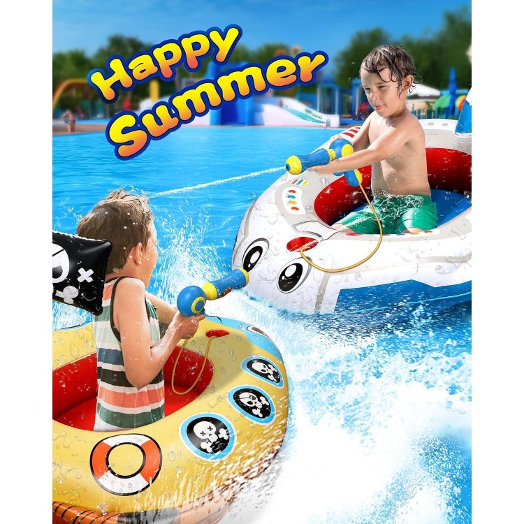 2 Pack Kids Pool Float with Water Gun,Inflatable Ride-on Airplane