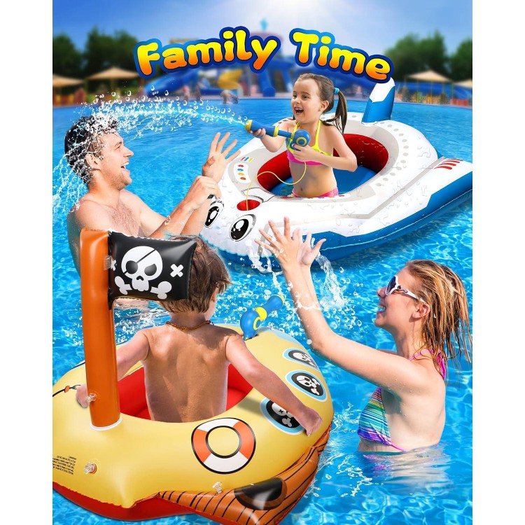 2 Pack Kids Pool Float with Water Gun,Inflatable Ride-on Airplane