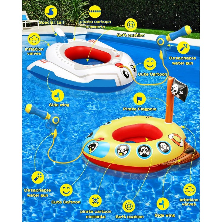 2 Pack Kids Pool Float with Water Gun,Inflatable Ride-on Airplane