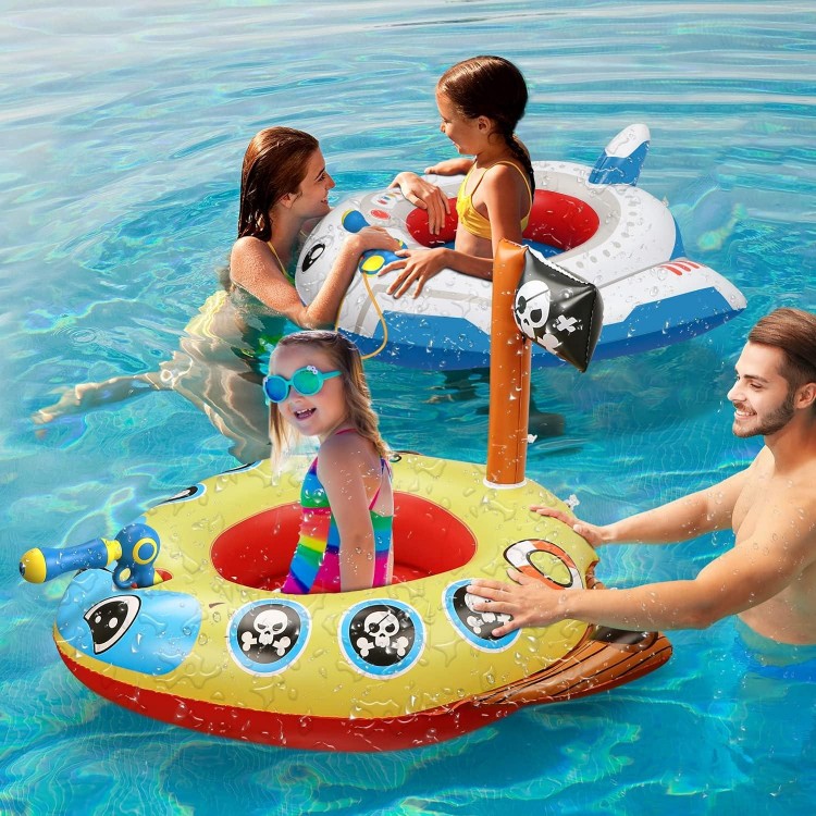 2 Pack Kids Pool Float with Water Gun,Inflatable Ride-on Airplane