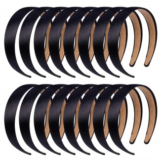 16 Pcs Satin Headbands Bulk 1 Inch Anti-slip Black