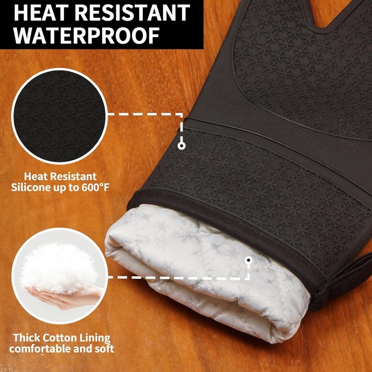 Silicone Oven Mitts, Oven Gloves with Non-Slip Waterproof