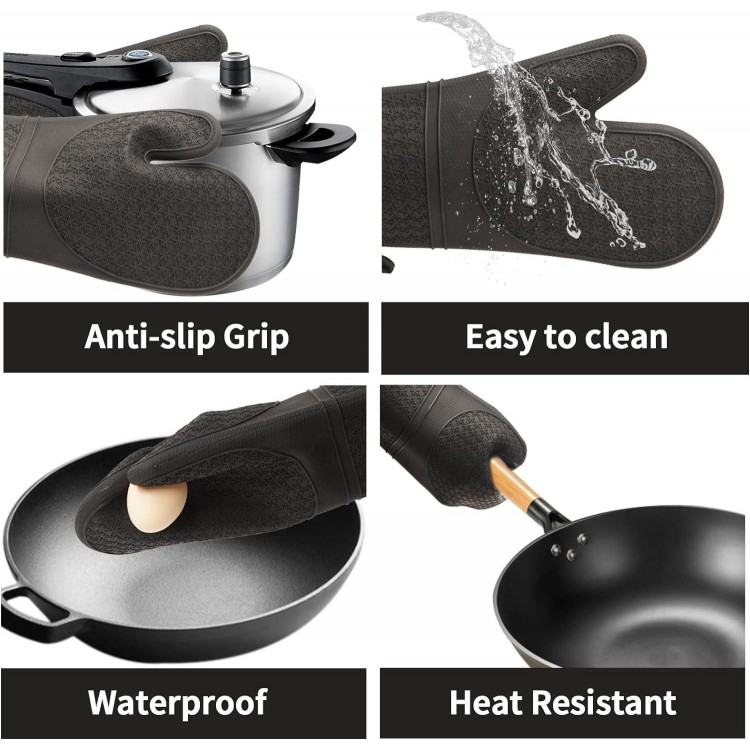 Silicone Oven Mitts, Oven Gloves with Non-Slip Waterproof