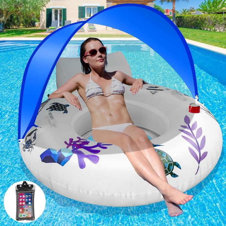 Inflatable Pool Floats with Canopy, Floating Pool Chair