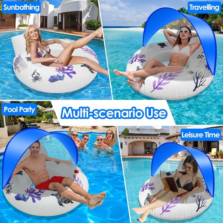 Inflatable Pool Floats with Canopy, Floating Pool Chair