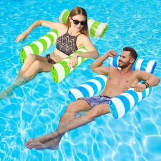2 Pack Inflatable Pool Floats 4-in-1 Pool Hammock with Bottom Mesh