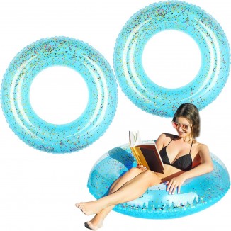 2 Pack Swim Rings with Glitter Inflatable Pool Float Tube