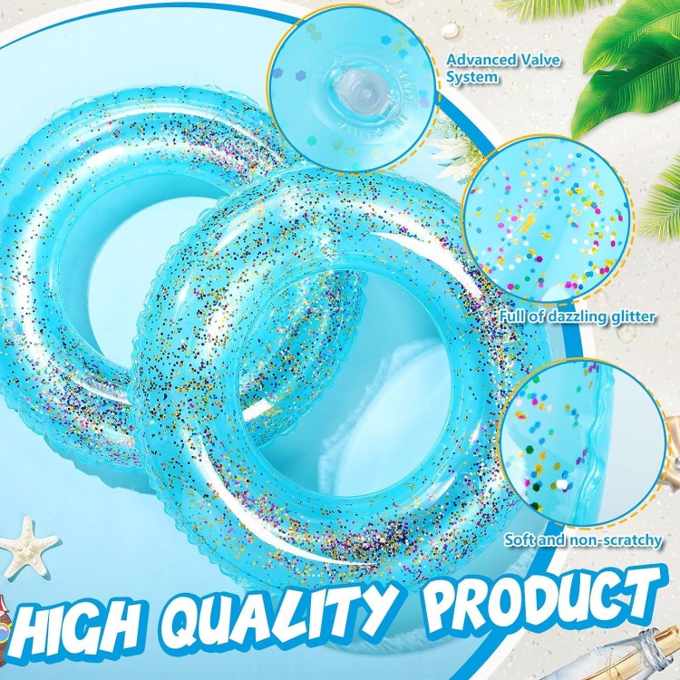 2 Pack Swim Rings with Glitter Inflatable Pool Float Tube