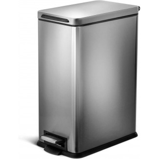 Home Zone Living 8 Gallon Slim Kitchen Trash Can, Stainless Steel, Step Pedal, 30 Liter