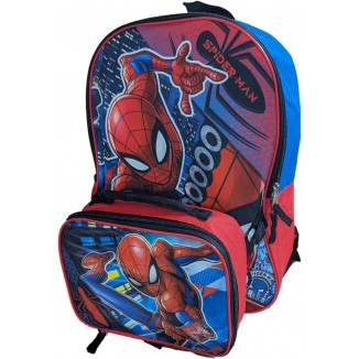 Ruz Spiderman Boys 16 Inch Backpack With Removable Matching Lunch Box Set (Red-Blue)