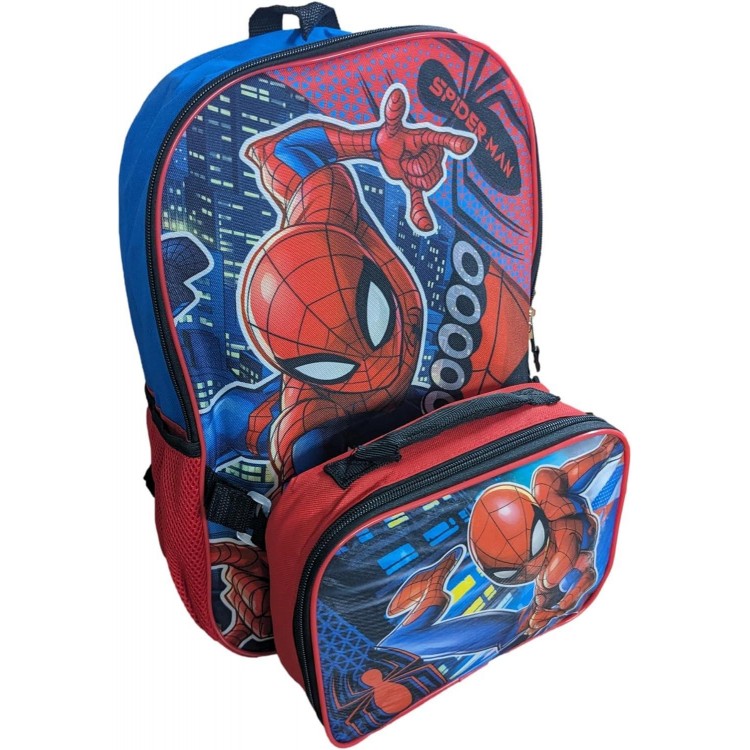 Ruz Spiderman Boys 16 Inch Backpack With Removable Matching Lunch Box Set (Red-Blue)