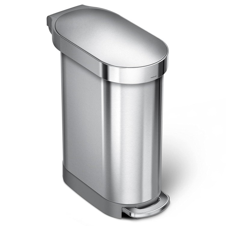 simplehuman 45 Liter / 12 Gallon Slim Hands- Kitchen Step Trash Can, Brushed Stainless Steel