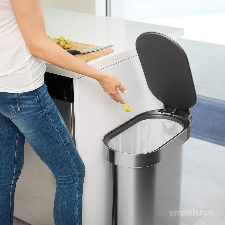 simplehuman 45 Liter / 12 Gallon Slim Hands- Kitchen Step Trash Can, Brushed Stainless Steel