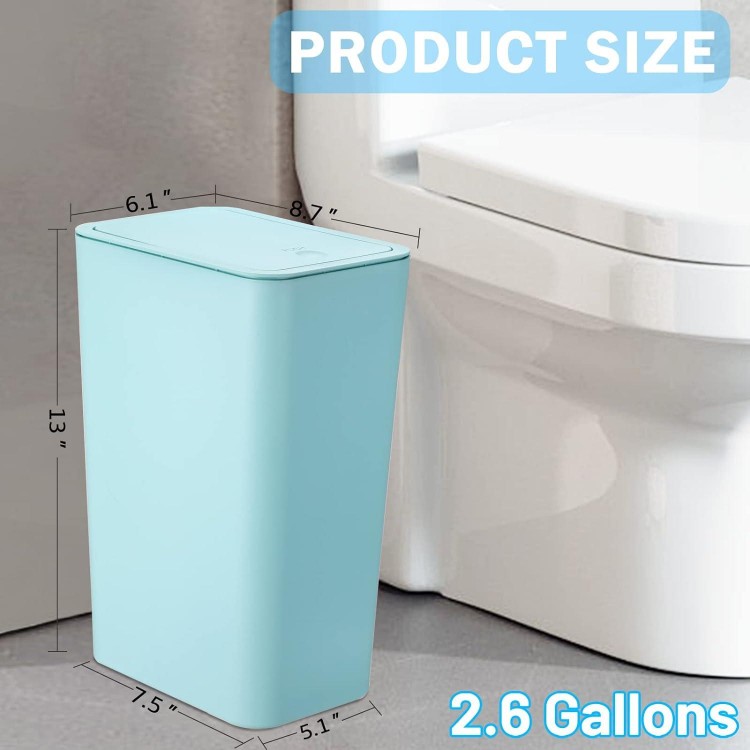 3 Pack Bathroom Small Trash Can with Lid,10L / 2.6 Gallon Slim Garbage Bin Wastebasket