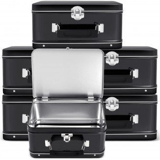 6 Pack DIY Lunch Box Tin Retro Set 8 x 6 x 4 inches with Hinged Lids