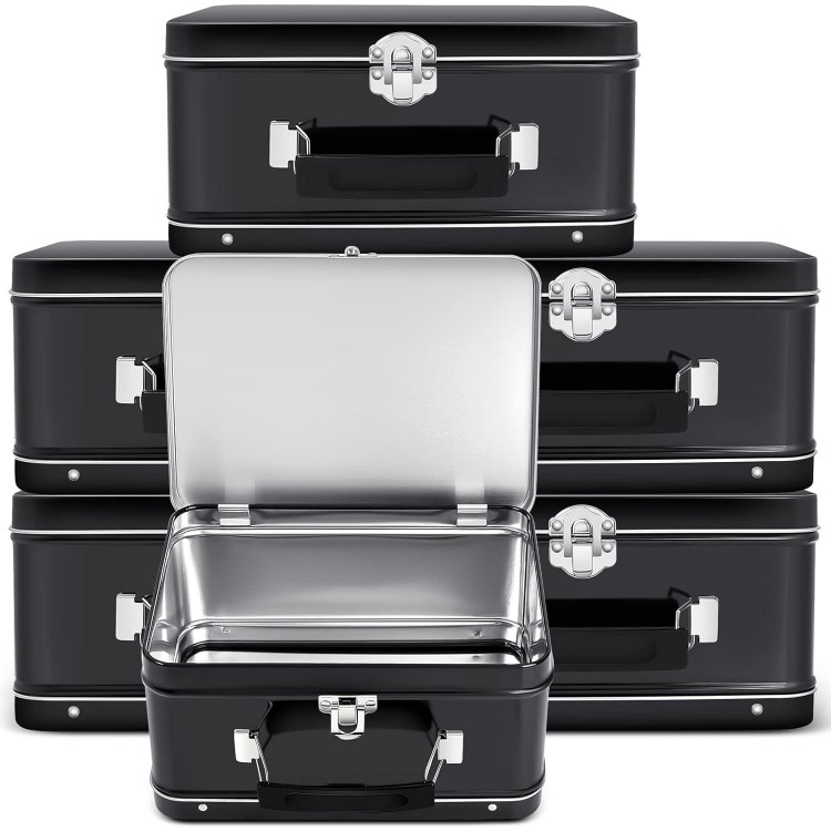 6 Pack DIY Lunch Box Tin Retro Set 8 x 6 x 4 inches with Hinged Lids