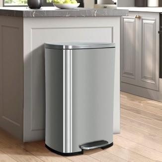 50 Liter / 13 Gallon Kitchen Trash Can, Stainless Steel with Lid, Foot Pedal and Inner Bucket