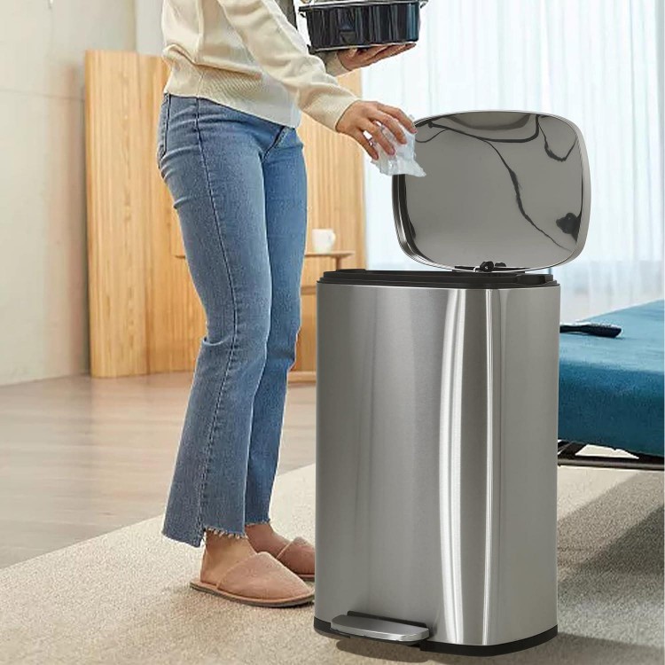 50 Liter / 13 Gallon Kitchen Trash Can, Stainless Steel with Lid, Foot Pedal and Inner Bucket