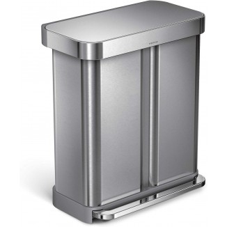 58 Liter / 15.3 Gallon Rectangular Hands- Dual Compartment Recycling Kitchen Step Trash Can