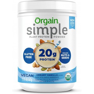 Orgain Organic Simple Vegan Protein Powder, Vanilla - 20g Plant Based Protein, Made with less Ingredients