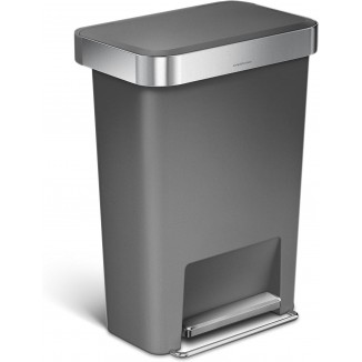 simplehuman 45 Liter / 12 Gallon Rectangular Kitchen Step Trash Can with Soft-Close Lid, Grey Plastic