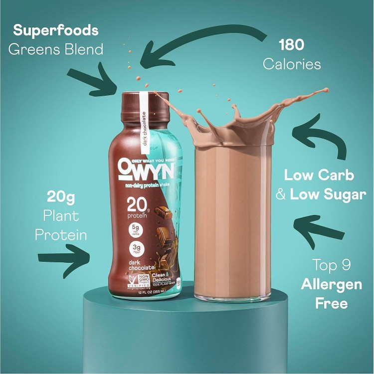 OWYN, Vegan Protein Shake, Dark Chocolate,12 Fl Oz (Pack of 12), 100-Percent Plant-Based