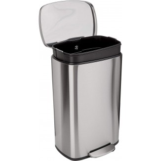 Basics Smudge Resistant Rectangular Trash Can With Soft-Close Foot Pedal