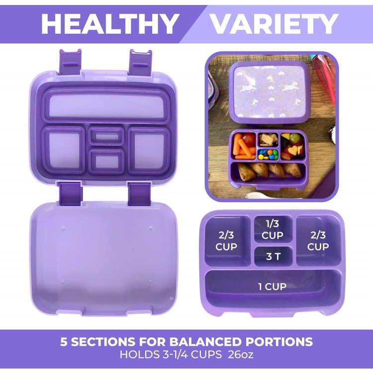 Bento Box Lunch Boxes for Toddlers Kids Girls, 5 Portion Sections