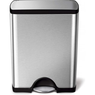 simplehuman 50 Liter / 13.0 Gallon Rectangular Kitchen Step Trash Can, Brushed Stainless Steel