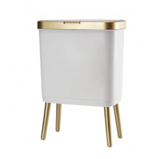 Bathroom Trash Can with Lid, Plastic Garbage Can with Lid, 4 Gal Gold Trash Bin