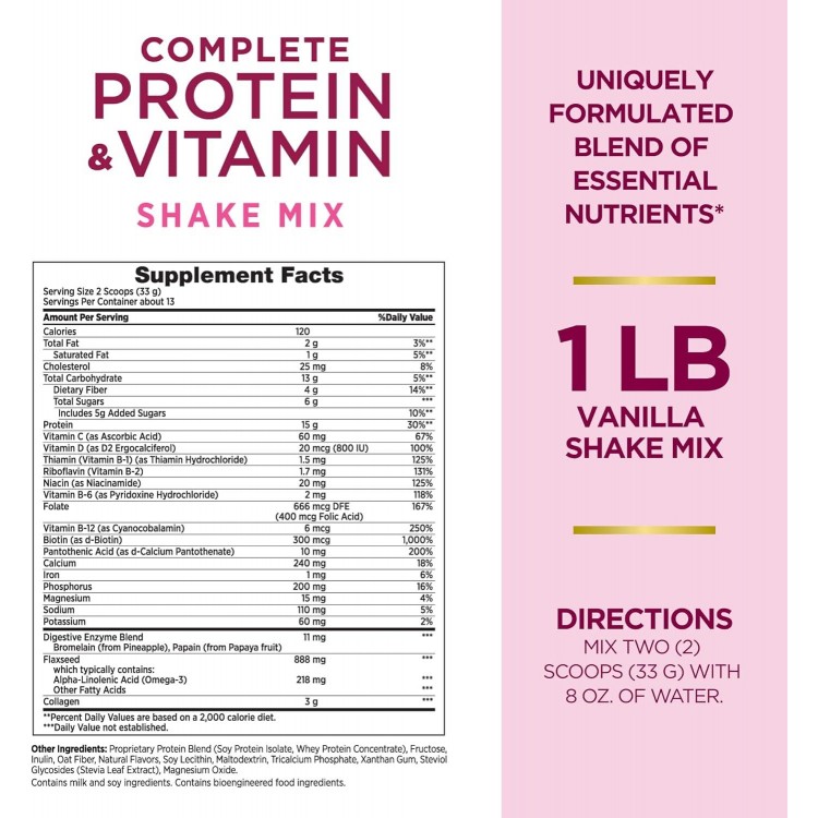 Complete Protein & Vitamin Shake Mix with Collagen & Fiber